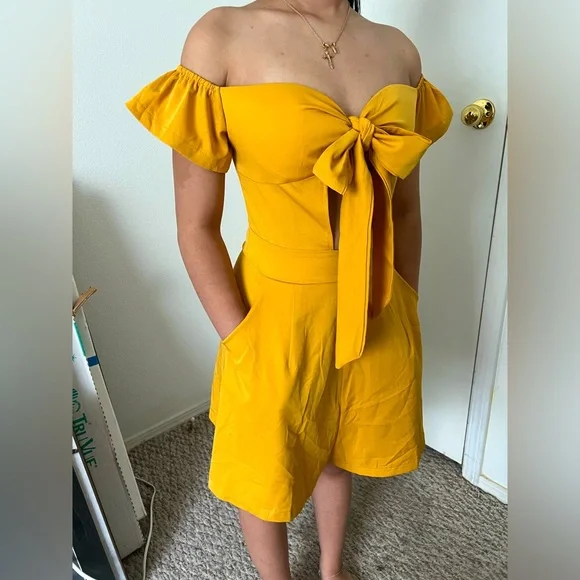 Dresses | Bow Mini Dress Size Small Color Yellow Gold Labels Missing |  Poshmark